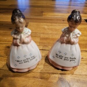 Vintage Enesco Praying Lady Salt And Pepper Shakers
